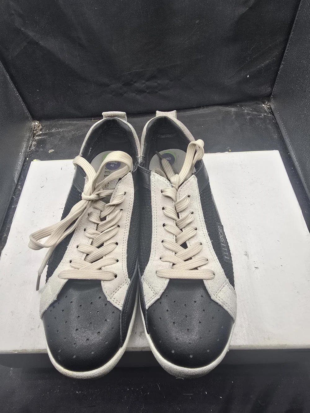 Women's Black and Cream Low-Top Lace-Up Sneakers